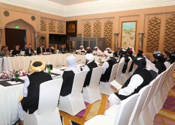 Undated handout picture of U.S., Taliban and Qatar officials during a meeting for peace talks in Doha, Qatar. Qatari Foreign Ministry/Handout via REUTERS ATTENTION EDITORS - THIS PICTURE WAS PROVIDED BY A THIRD PARTY. - RC1623E5FFE0