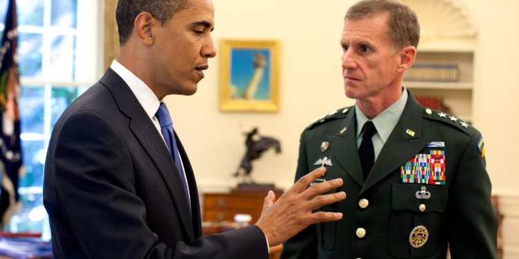 President Barack Obama meets with Lt. Gen. Stanley A. McChrystal, the new U.S. Commander for Afghanistan, in the Oval Office Tuesday, May 19, 2009.  (Official White House photo by Pete Souza)   This official White House photograph is being made available for publication by news organizations and/or for personal use printing by the subject(s) of the photograph. The photograph may not be manipulated in any way or used in materials, advertisements, products, or promotions that in any way suggest approval or endorsement of the President, the First Family, or the White House.