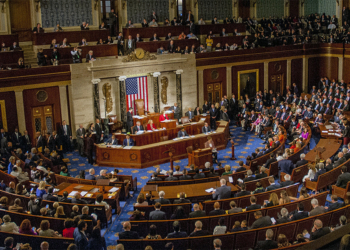 View, from the balcony, of congressmen and congresswomen on the house floor as the 115th Congress is called into session on its opening day, Washington DC, January 3, 2017. (Photo by Mark Reinstein/Corbis via Getty Images)
