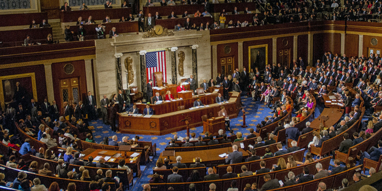 View, from the balcony, of congressmen and congresswomen on the house floor as the 115th Congress is called into session on its opening day, Washington DC, January 3, 2017. (Photo by Mark Reinstein/Corbis via Getty Images)