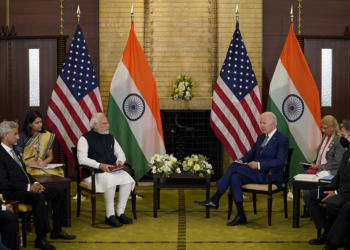 U.S. President Joe Biden, right, meets with Indian Prime Minister Narendra Modi during the Quad leaders summit at Kantei Palace, Tuesday, May 24, 2022, in Tokyo. (AP Photo/Evan Vucci)