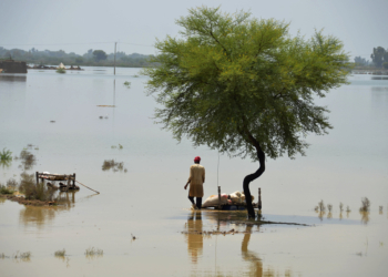 FILE - A villager uses cots to save usable items after salvaging from his flood-hit home, in Jaffarabad, a district of Pakistan's southwestern Baluchistan province, Aug. 27, 2022. The flooding has all the hallmarks of a catastrophe juiced by climate change, but it is too early to formally assign blame to global warming, several scientists tell The Associated Press. (AP Photo/Zahid Hussain, File)