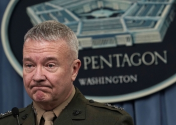 ARLINGTON, VA - APRIL 14:  U.S. Marine Lt. Gen. Kenneth F. McKenzie Jr. listens during a news briefing at the Pentagon April 14, 2018 in Arlington, Virginia. The Pentagon held a briefing on the latest development of the strike in Syria.  (Photo by Alex Wong/Getty Images)