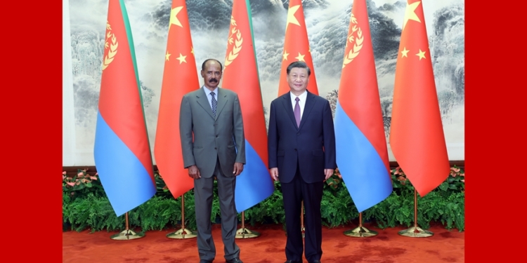 新华社照片,北京,2023年5月15日
习近平同厄立特里亚总统伊萨亚斯举行会谈
5月15日下午,国家主席习近平在北京人民大会堂同来华进行国事访问的厄立特里亚总统伊萨亚斯举行会谈。
新华社记者鞠鹏摄