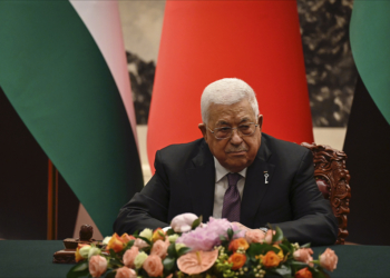 Palestinian President Mahmoud Abbas attends a signing ceremony with China's President Xi Jinping at the Great Hall of the People in Beijing Wednesday, June 14, 2023. (Jade Gao/Pool Photo via AP)