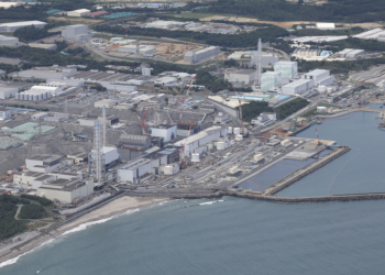 An aerial photo shows Fukushima No. 1 nuclear power plant in Okuma, Fukushima Prefecture on May 31, 2023.  A massive earthquake occurred and the following tsunami hit the plant triggering a nuclear disaster at Fukushima No. 1 plant nearly 12 years ago.  The decommissioning of the reactors will take 40 years to complete. Japanese government prepares to release more than a million tonnes of treated water from the Fukushima nuclear plant into the sea. ( The Yomiuri Shimbun via AP Images )
