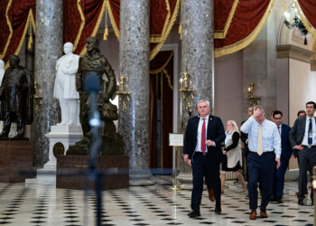 Representative James Comer, a Republican from Kentucky, left, and Representative Jim Jordan, a Republican from Ohio, arrive to speak to members of the media following a vote to formally authorize an ongoing impeachment inquiry against President Joe Biden at the US Capitol in Washington, DC, US, on Wednesday, Dec. 13, 2023. Republicans in the US House voted Wednesday to formally authorize an impeachment inquiry into President Joe Biden, escalating a probe that has been underway for several months. Photographer: Al Drago/Bloomberg