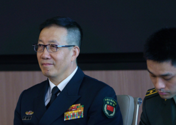 Dong Jun, China's defense minister, during a meeting with Ng Eng Hen, Singapore's defense minister, not pictured, in Singapore, on Thursday, May 30, 2024. Dong is visiting Singapore from May 29 to June 3 to attend the Shangri-La Dialogue, according to a social media post published by China's Ministry of Defense. Photographer: Ore Huiying/Bloomberg