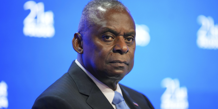 U.S. Defense Secretary Lloyd Austin looks on during the Shangri-La Dialogue summit at the Shangri-La Hotel in Singapore, Saturday, June 1, 2024. (AP Photo/Vincent Thian)