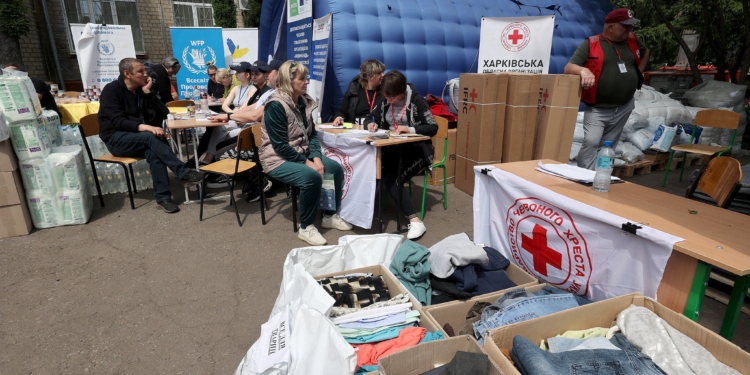 A centre provides help to people evacuated from the Kharkiv region, northeastern Ukraine. May 19, 2024. Photo by Vyacheslav Madiyevskyy/Ukrinform/ABACAPRESS.COM