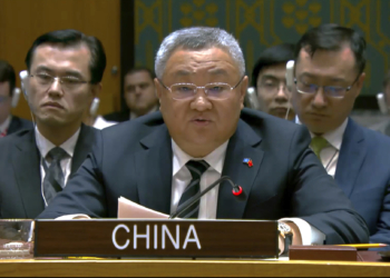 This image from United Nations Television, shows China Ambassador Fu Song during meeting of the United Nations Security Council, Wednesday, Oct. 2, 2024. (UNTV via AP)