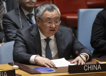 Fu Cong, China's permanent representative to the United Nations, speaks during a Security Council meeting at United Nations headquarters, Thursday, April 18, 2024. (AP Photo/Yuki Iwamura)