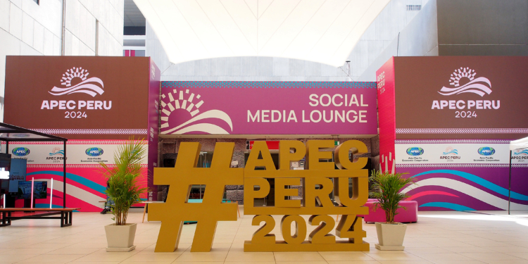 LIMA, PERU - 2024/11/10: Social media Lounge view in the First day of the APEC Peru 2024 Economic Leaders Week (AELW). The Asia-Pacific Economic Cooperation (APEC), established in November 1989, is an economic forum composed of 21 Asia-Pacific economies, considered the most dynamic region in the world. (Photo by Carlos Garcia Granthon/Fotoholica Press/LightRocket via Getty Images)