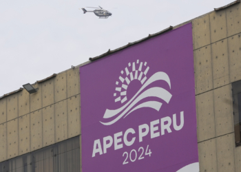 The national police force presents security technology during the Asia-Pacific Economic Cooperation (APEC) summit, at the Ministry of Culture in Lima, Peru, Monday, Nov. 11, 2024. (AP Photo/Silvia Izquierdo)