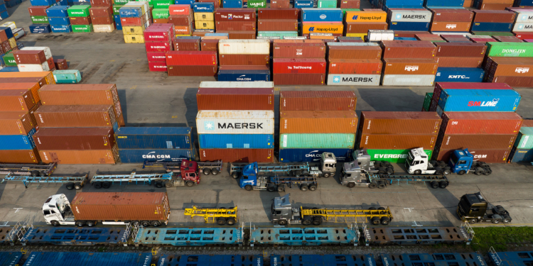 A group of trucks parked as a protest at the Uiwang Inland Container Depot in Uiwang, South Korea, on Friday, June 10, 2022. Thousands of truck drivers who are seeking to prevent a change to wage rules have gone on strike at major ports and container depots, posing the latest threat to strained global-supply chains. Photographer: SeongJoon Cho/Bloomberg