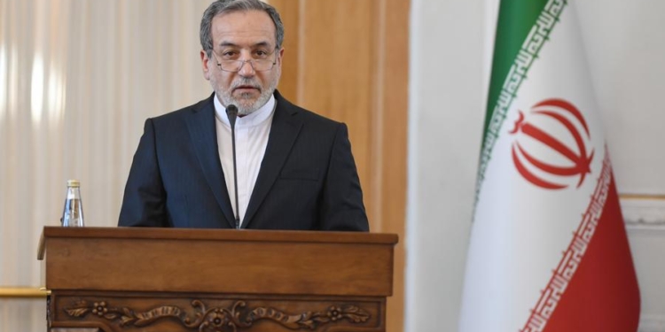 (250225) -- TEHRAN, Feb. 25, 2025 (Xinhua) -- Iranian Foreign Minister Seyed Abbas Araghchi speaks at a joint press conference with Russian Foreign Minister Sergei Lavrov (not in the picture) in Tehran, Iran, on Feb. 25, 2025. Iran will not negotiate over its nuclear program while facing external pressure or sanctions, Iranian Foreign Minister Seyed Abbas Araghchi declared Tuesday during a joint press conference with his visiting Russian counterpart, Sergei Lavrov, in Tehran. (Xinhua/Shadati)