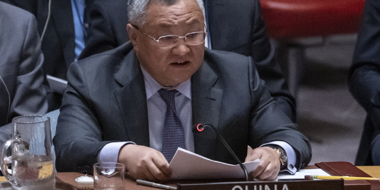 China's Permanent Representative to the United Nations Fu Cong speaks during a Security Council meeting at the United Nations Headquarters, Tuesday, June 24, 2025. (AP Photo/Yuki Iwamura)