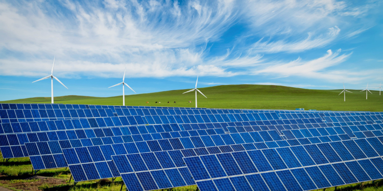 Wind turbines and solar plates making green energy