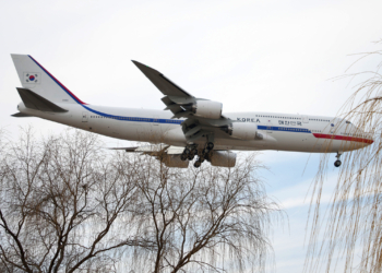 Republic of Korea Air Force One, carrying South Korean President Lee Jae-Myung, lands at Beijing Capital International Airport in Beijing, China, on January 4, 2026. President Lee Jae Myung began his first state visit to China, with talks scheduled with Xi Jinping, President of the People's Republic of China, on January 5. ( The Yomiuri Shimbun via AP Images )
