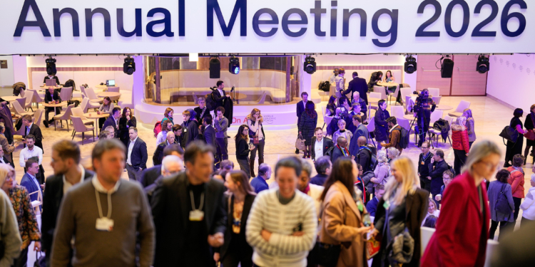 People leave on the final day of the Annual Meeting of the World Economic Forum, Switzerland, Friday, Jan. 23, 2026. (AP Photo/Markus Schreiber)