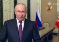RUSSIA, MOSCOW - MAY 19, 2026: Russia's President Vladimir Putin delivers a video address ahead of his official visit to China. Video screen grab. Best quality available. Mikhail Metzel/Russian Presidential Press and Information Office/TASS