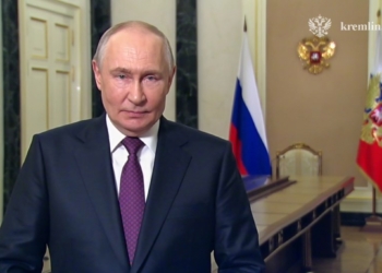 RUSSIA, MOSCOW - MAY 19, 2026: Russia's President Vladimir Putin delivers a video address ahead of his official visit to China. Video screen grab. Best quality available. Mikhail Metzel/Russian Presidential Press and Information Office/TASS