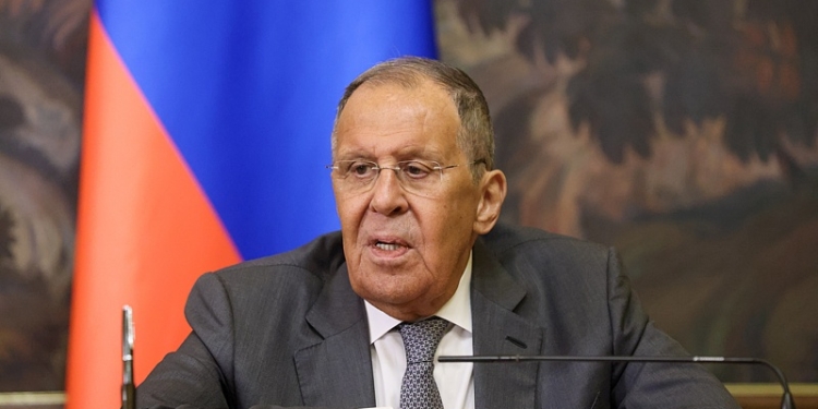 RUSSIA, MOSCOW - AUGUST 17, 2026: Sergei Lavrov, Foreign Minister of Russia, gives a joint press conference with his counterpart Samuel Okudzeto Ablakwa of Ghana following a bilateral meeting at the Reception House of the Russian Foreign Ministry. Sergei Karpukhin/TASS