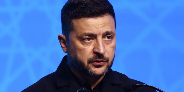 Ukrainian President Volodymyr Zelensky during the Defence Industry Forum at the NATO Summit in Ankara, Turkiye on July 7, 2026. (Photo by Jakub Porzycki/NurPhoto)