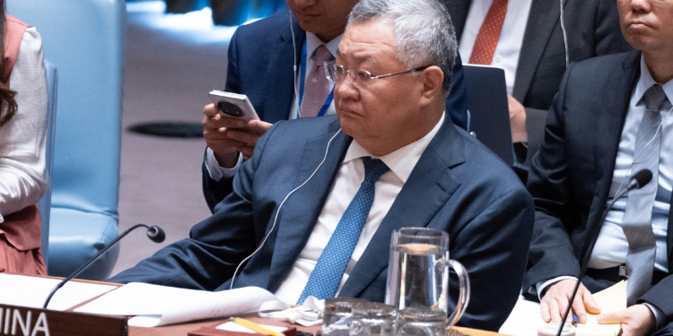 NEW YORK, UNITED STATES - 2026/06/18: Ambassador Fu Cong of China attends Security Council meeting on the situation in the Middle East, particularly in Gaza. The meeting was called by 10 elected members of SC and supported by 4 permanent members excluding United States. (Photo by Lev Radin/Pacific Press/LightRocket via Getty Images)
