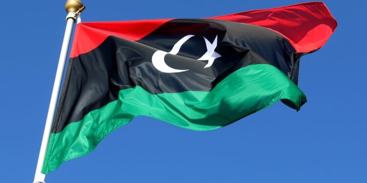 SAINT PETERSBURG, RUSSIA - 2026/04/02: The national flag of the State of Libya, fluttering in the wind on a flagpole in Saint Petersburg. (Photo by Maksim Konstantinov/SOPA Images/LightRocket via Getty Images)