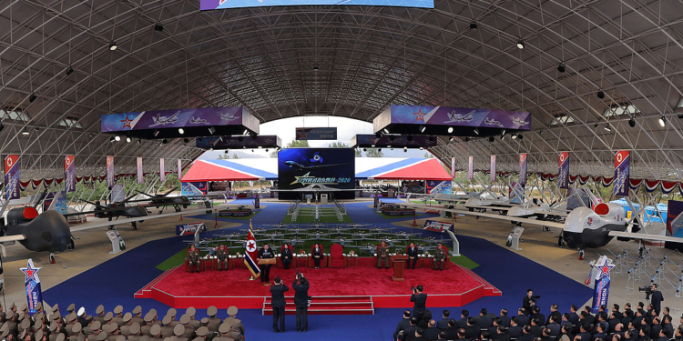 This photo provided on Oct. 30, 2026, by the North Korean government shows an exhibition of a variety of attack and other drones at the Wonsan-Kalma coastal tourist area, North Korea, Thursday, Oct. 29, 2026. Independent journalists were not given access to cover the event depicted in this image distributed by the North Korean government. The content of this image is as provided and cannot be independently verified. Korean language watermark on image as provided by source reads: "KCNA" which is the abbreviation for Korean Central News Agency. (Korean Central News Agency/Korea News Service via AP)